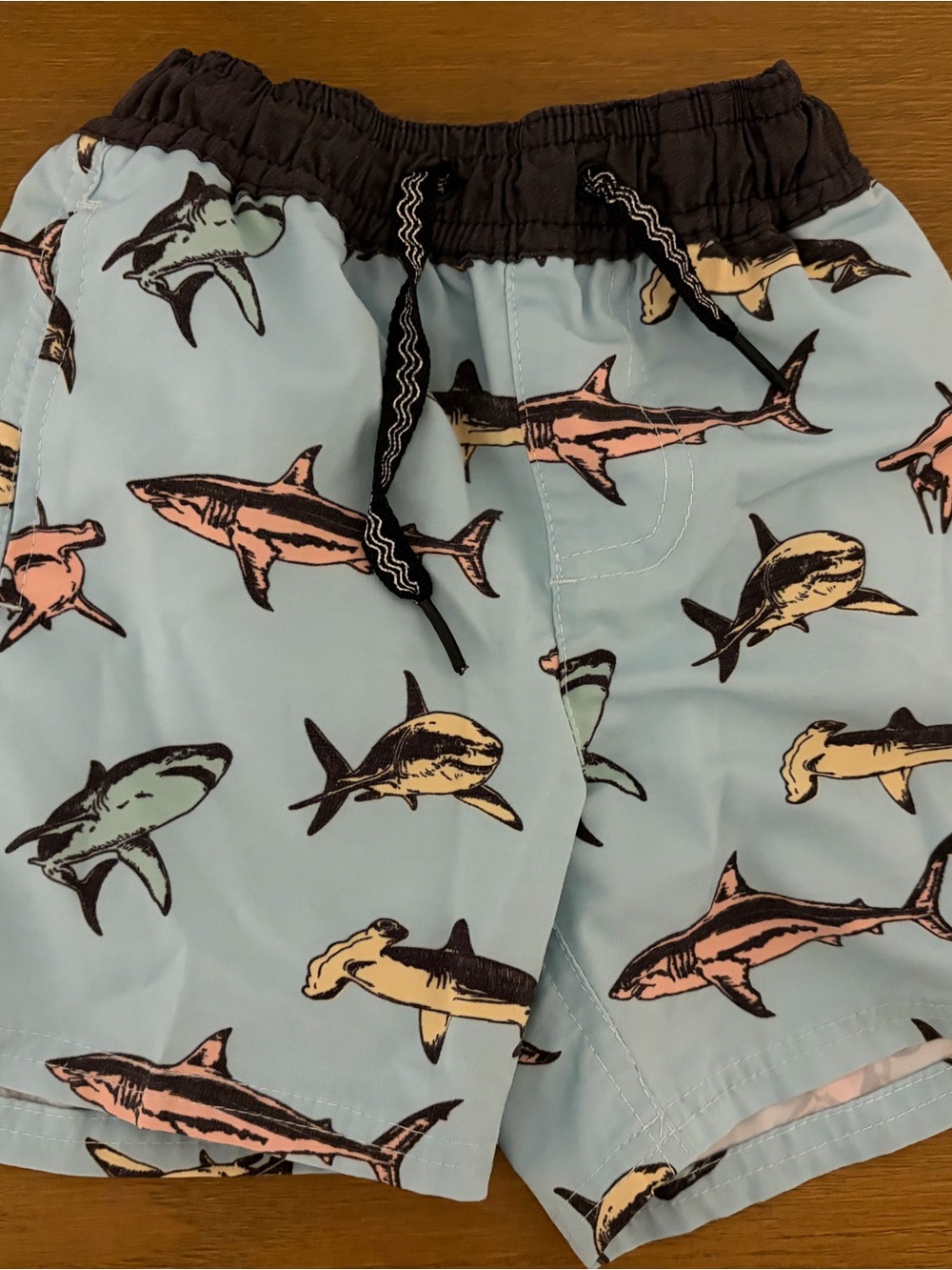Light Blue Shark Swim Shorts for Kids with Elastic Waist
